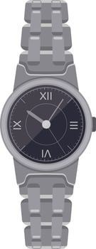 Stylish wristwatch with roman numerals and metal band indicating specific time, isolated on white background, perfect for projects related to time management, fashion, or accessories vector