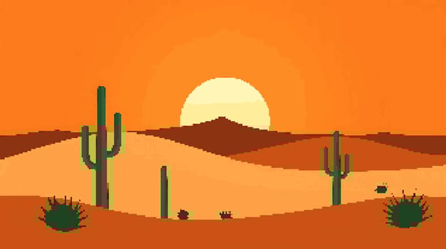 Desert sunset with cacti silhouettes vector