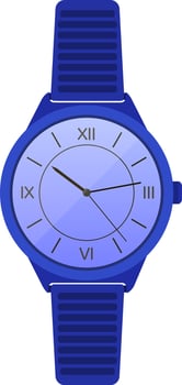 Modern blue wristwatch featuring Roman numerals and a stylish blue strap, elegantly isolated against a clean white background, highlights precision and timeless fashion vector