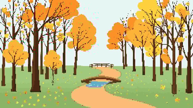 Autumn pathway with trees and stream vector