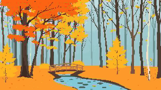 Colorful autumn trees and a bridge vector