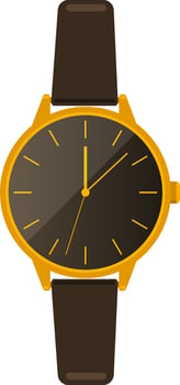 Classic golden wristwatch with brown leather strap showing six o'clock, isolated on white background, perfect for time management, fashion or accessory concepts vector