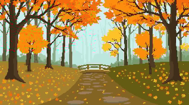 Autumn pathway in orange foliage vector