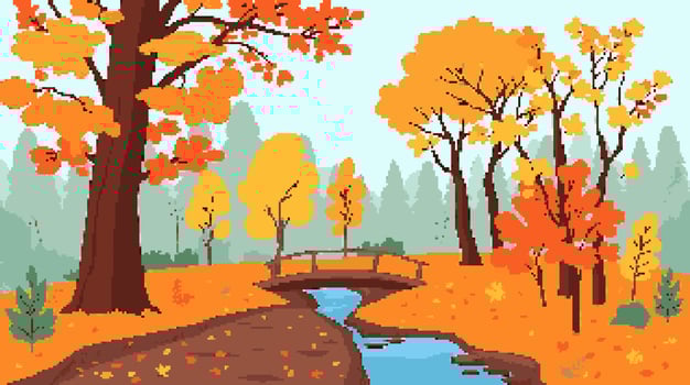 Autumn landscape with colorful trees and stream vector
