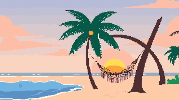 Tropical beach with palm trees and hammock vector
