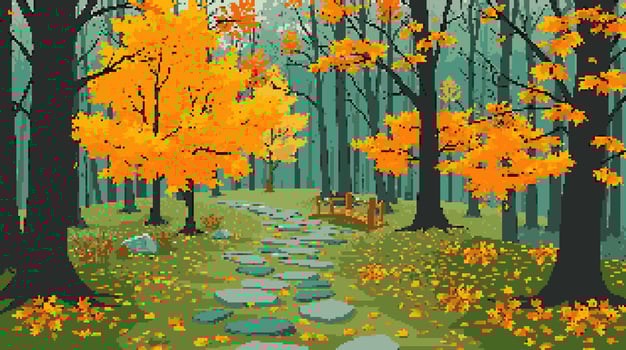 Autumn forest with colorful leaves and pathway vector
