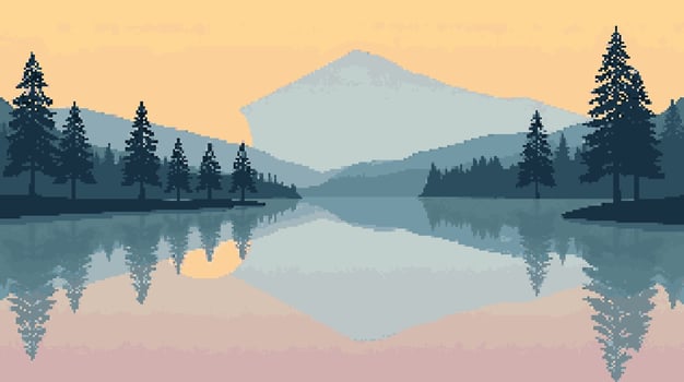Mountain lake at sunrise vector