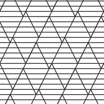 Seamless geometric pattern creating optical illusion with black thin lines on white background forming triangles and rhombuses, ideal for backgrounds, textures, and decorative designs vector