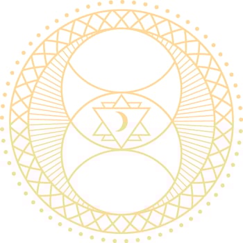 Intricate circular design combining geometric shapes, crescent moon, and subtle patterns, creating a visually appealing esoteric symbol with mystical and spiritual connotations vector