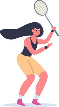 Professional badminton player executing a powerful serve during an intense match, highlighting remarkable athleticism and skill in a competitive environment filled with energy and excitement vector