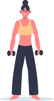 Sportswoman wearing vibrant sportswear lifting two dumbbells during an intense fitness workout, embodying a commitment to a healthy lifestyle and overall wellness vector