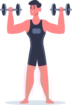 Young sportsman lifting two dumbbells during an intense workout routine, enhancing physical condition and building muscle strength while embracing a healthy lifestyle and fitness journey vector