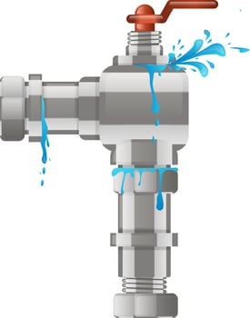 Leaking water pipe faucet splashing water, highlighting the urgent need for plumbing maintenance and repair to prevent costly water damage and unnecessary waste vector