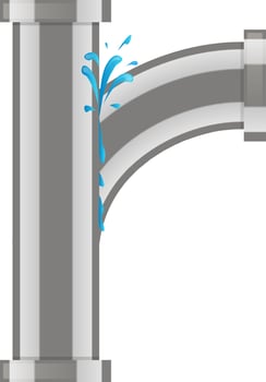 Water leaking and splashing from a damaged metal pipe illustrates the urgent need for plumbing repairs, highlighting issues of water waste and the importance of maintenance in households vector