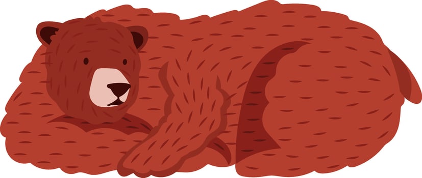 Large brown bear lying on the ground, resting peacefully with its head down and paws tucked in, enjoying a moment of tranquility in its natural habitat vector