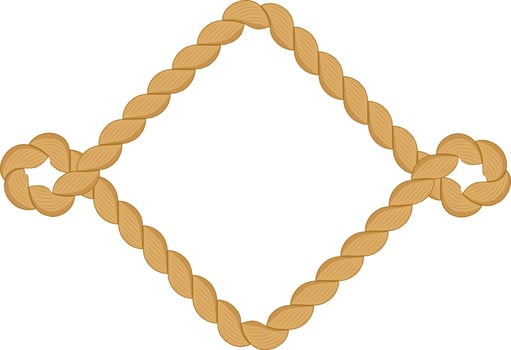 Thick, textured twisted rope forms a rhombus or diamond shape with elaborate knots at each vertex, creating a frame or border against a white background vector