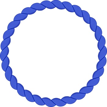 Thick blue rope forming a circular shape on a clean white background, creating a stylish nautical themed border with ample space for text or design elements vector