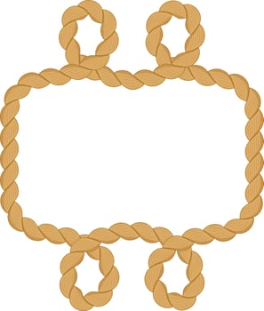 Seamlessly looping, thick, textured rope forms a rectangular frame, adorned with decorative loops at the top and bottom, creating a nautical or rustic themed border vector