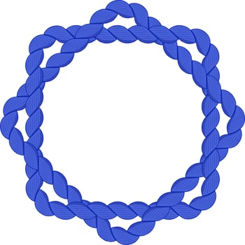 Thick blue rope intricately woven into a circular frame, forming a nautical and decorative border with beautifully intertwined strands, adding texture and style to any design vector
