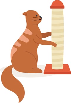 Adorable ginger cat sharpening its claws on a scratching post, promoting healthy scratching behavior and preventing furniture damage, providing essential enrichment for feline well being vector