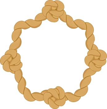 Twisted rope creating a pentagonal frame adorned with knots, forming a decorative border perfect for enhancing nautical or marine themed designs with a touch of rustic elegance vector