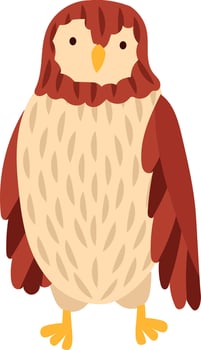 Cartoon illustration featuring an owl standing on yellow feet, showcasing brown wings and head along with a beige body, set against a clean white background vector