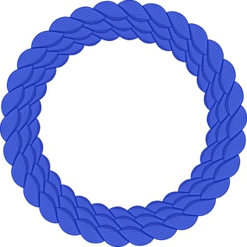 Thick blue rope forming a circle on a white background, creating a nautical themed frame perfect for maritime projects or designs related to sailing, fishing, or seafaring adventures vector
