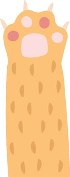 Cute cartoon cat paw featuring extended claws, vibrant orange fur adorned with spots, and visible paw pads, all set against a clean white background for a playful and whimsical touch vector