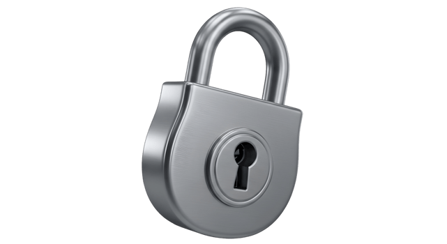 Isolated shiny silver metal padlock png