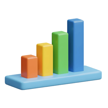 Colorful bar graph on blue platform png