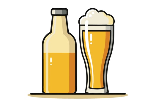 A bottle and glass of refreshing beer, isolated on white background, perfect for a bar or pub advertisement vector
