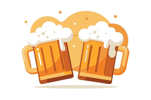 Illustration of two beer mugs toasting isolated on white background, symbolizing celebration and camaraderie vector