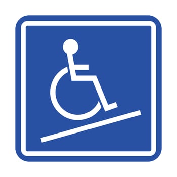 wheelchair accessibility ramp icon in blue. illustration for public facilitie and signage vector