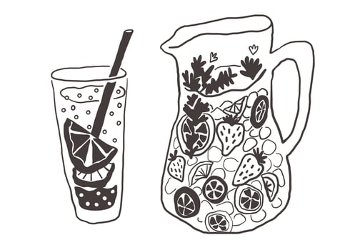 jug of lemonade and glass with straw vector