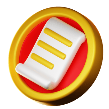 A red and yellow button with a paper document png
