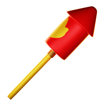 A red and yellow rocket with a heart on it png