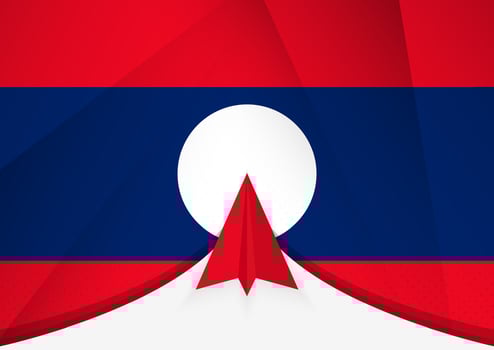 Laos Flag with Abstract Paper Airplane Design, National Flag in a geometric folded paper style. vector