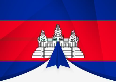 Cambodia Flag with Abstract Paper Airplane Design, National Flag in a geometric folded paper style. vector