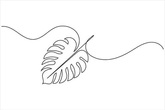Minimalist tropical monstera plant leaf art in continuous one line vector