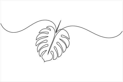 Minimal continuous one line tropical monstera leaf illustration vector