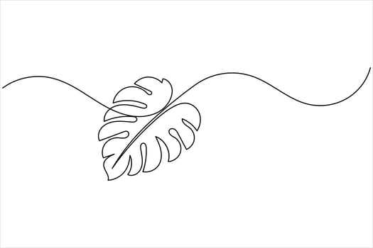 Monstera leaf continuous one line outline for tropical style decor vector