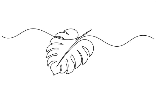 Single line monstera leaf drawing isolated in clean outline style vector
