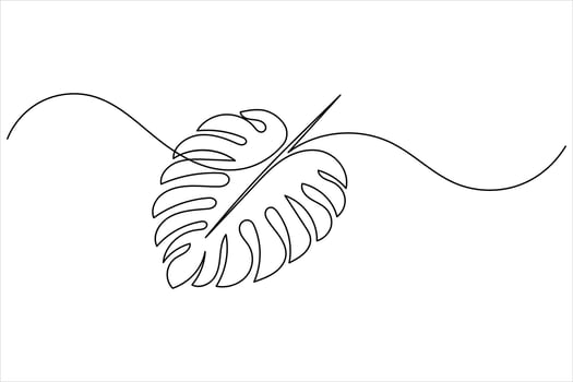 Monstera leaf continuous line art in simple minimalist style vector