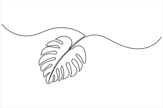 Continuous one line monstera tropical leaf in modern outline style vector