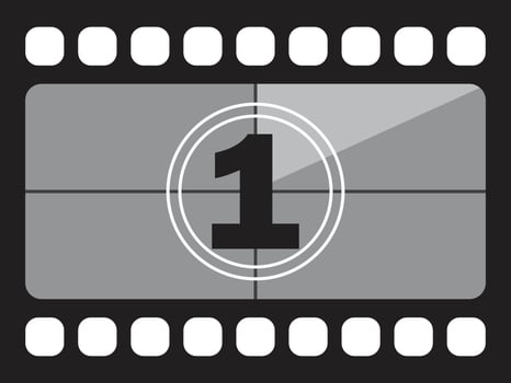 Retro film countdown with number one on a classic film strip. vector