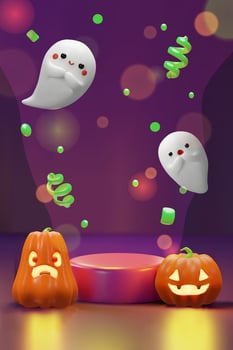 Halloween ghosts and pumpkins illustration vector