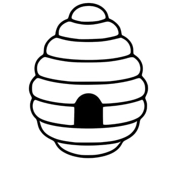 A simple illustration of a beehive with a distinct entrance, rendered in bold black outlines against a white background, suitable for various design applications. vector