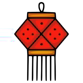 Festive Diwali Lantern A Unique Illustration of a Red and Gold Hanging Lamp with Black Dot Pattern and Fringe Detail. vector