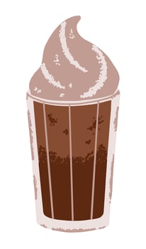Hot chocolate and cocoa drink with milk cream in glass cup. Latte or coffe in flat modern style vector