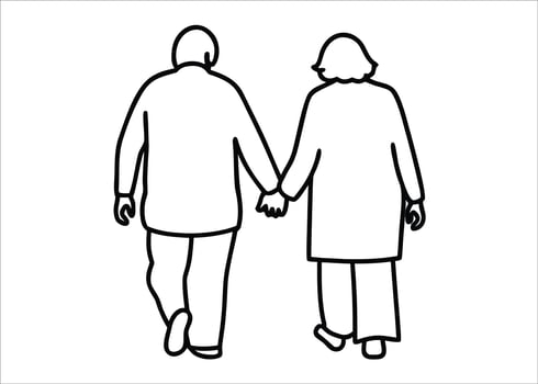 Elegant continuous single line art depicting a cherished senior couple sharing a tender moment of companionship and affection vector